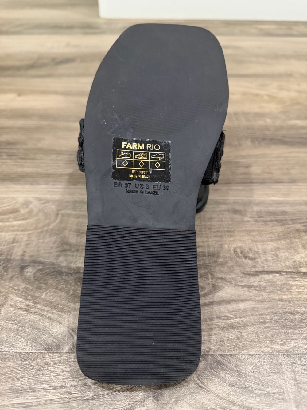 FARM RIO Black Ruffle Raffia Slide Sandals - Picture 5 of 6